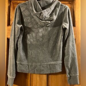 Express Gray Velour Zip-Up Hoodie w/ gemstone accents Animal Print